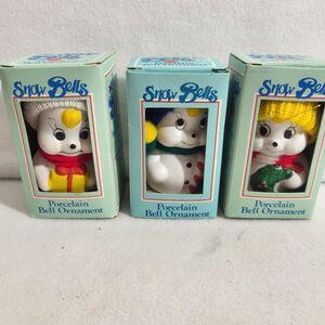VTG Christmas Ornament Snow Bells Porcelain Hand Painted Snowman Set Of 3 NEW